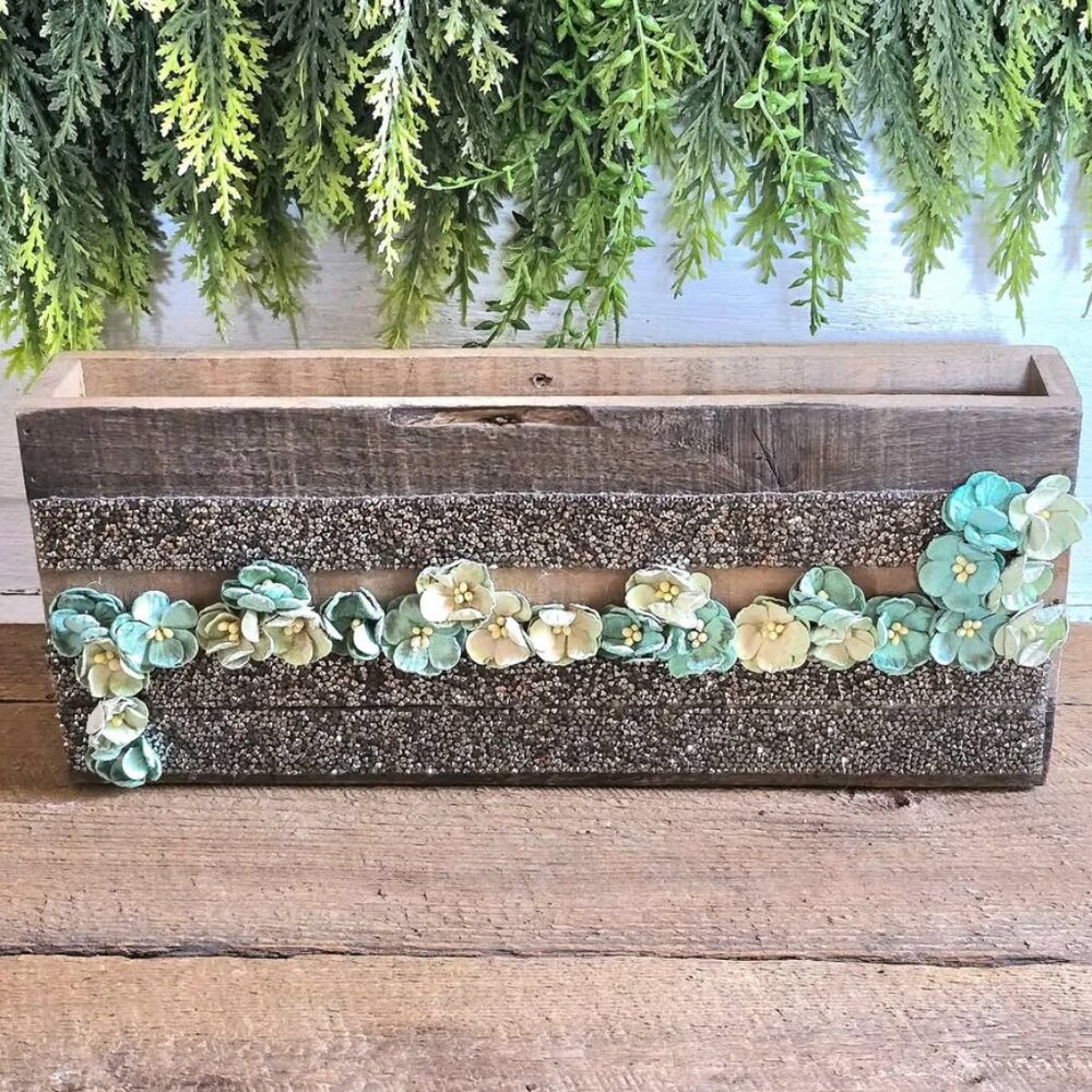 Primitive Sparkly Weathered Wood 3D Flower Wall Pocket Shelf Farmhouse Decor